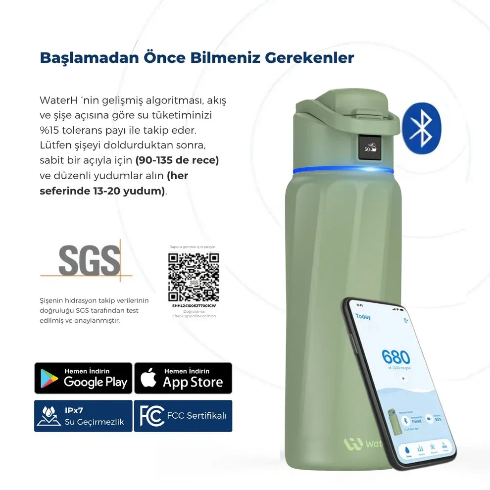 WaterH Boost Akıllı Termos 0.7L/24oz Yeşil